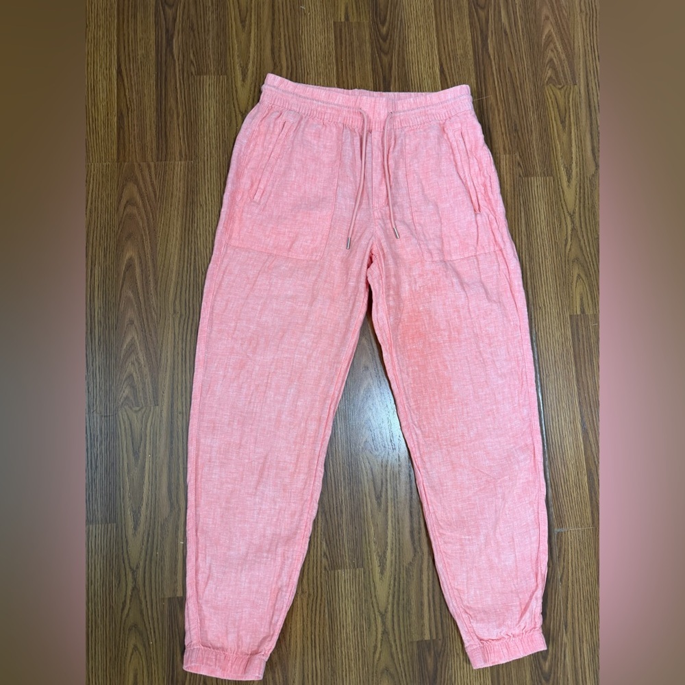 Athleta Women's Retreat Linen Joggers Coral Pink Size 6. - Picture 2 of 5